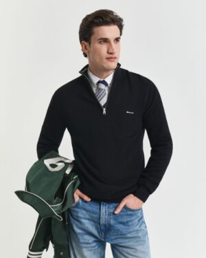 Cotton Pique Half-Zip Sweater