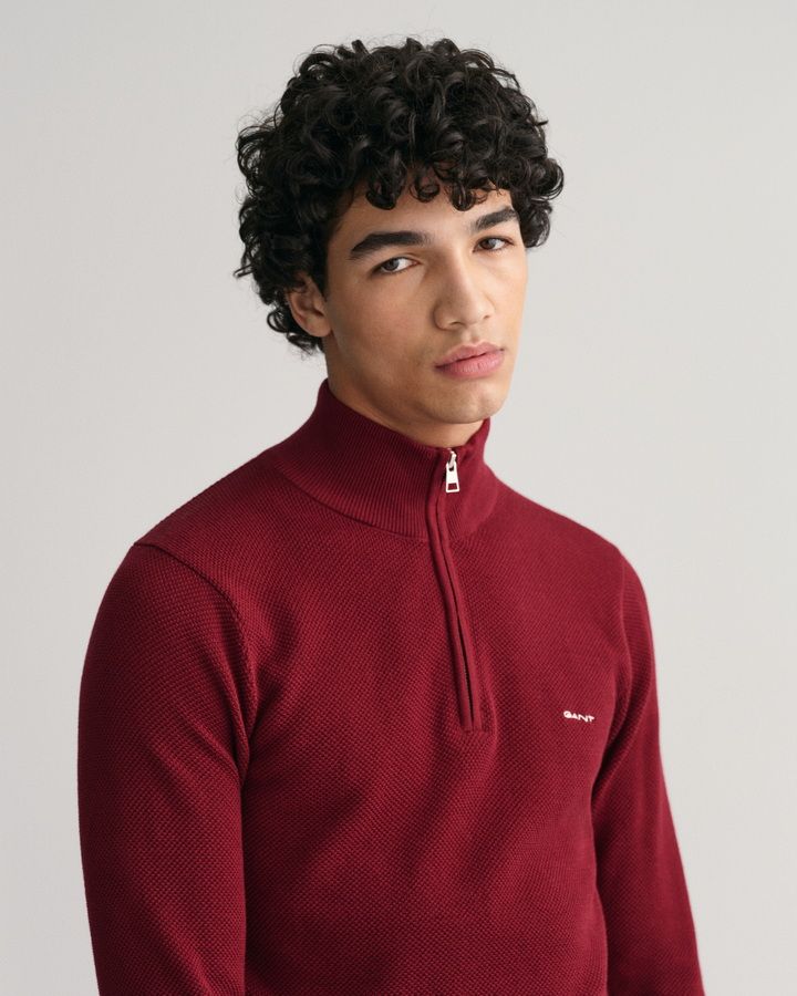 Cotton Pique Half-Zip Sweater