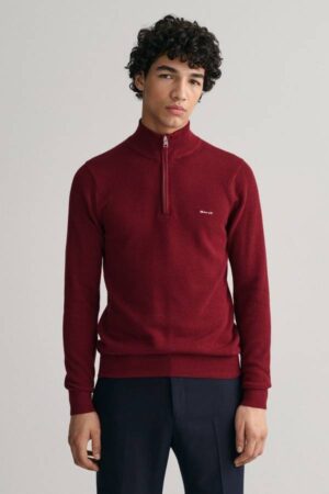 Cotton Pique Half-Zip Sweater