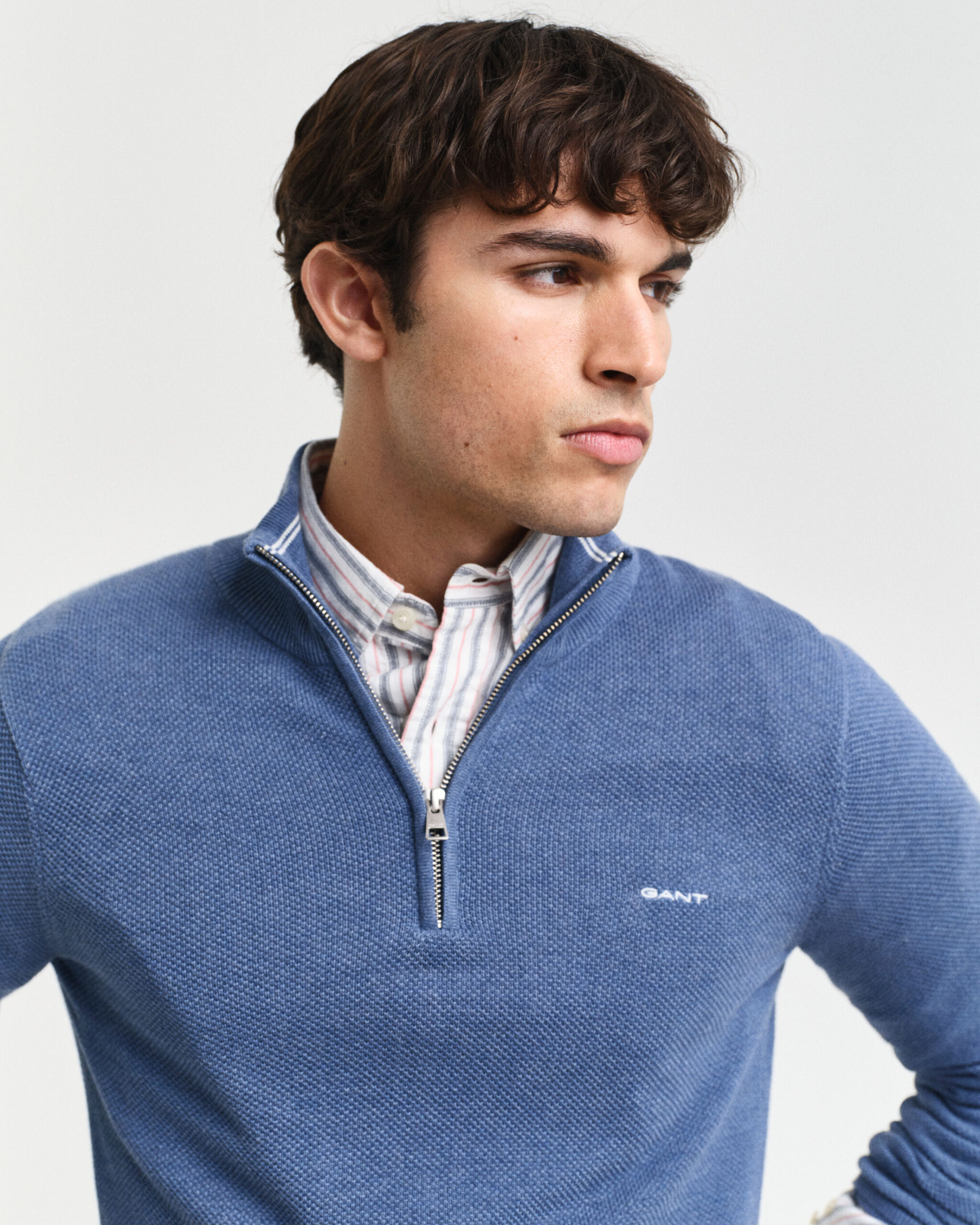 Cotton Pique Half-Zip Sweater