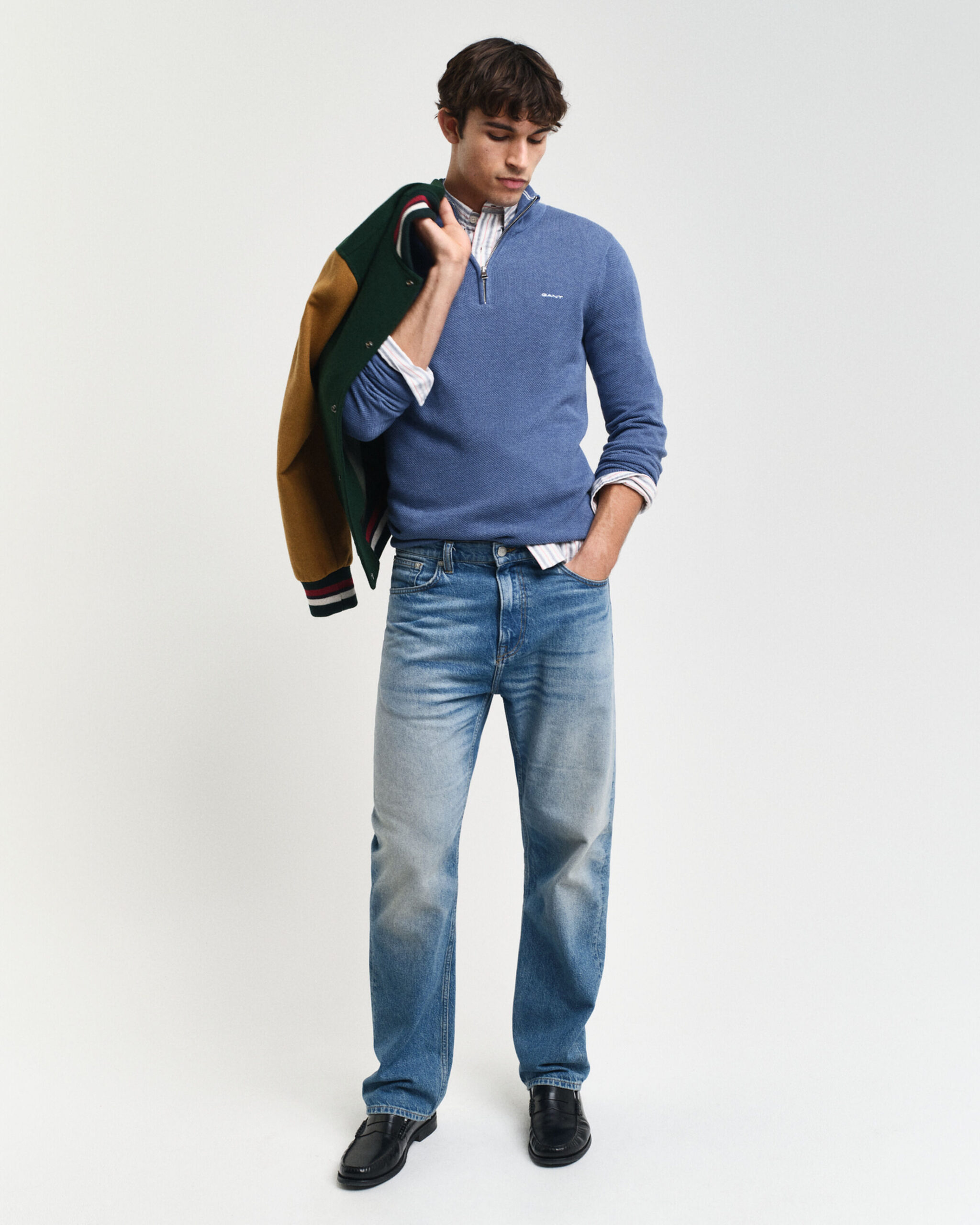 Cotton Pique Half-Zip Sweater