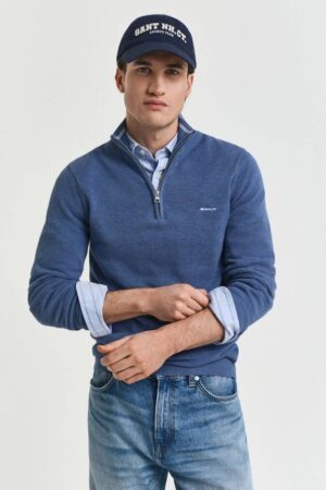 Cotton Pique Half-Zip Sweater