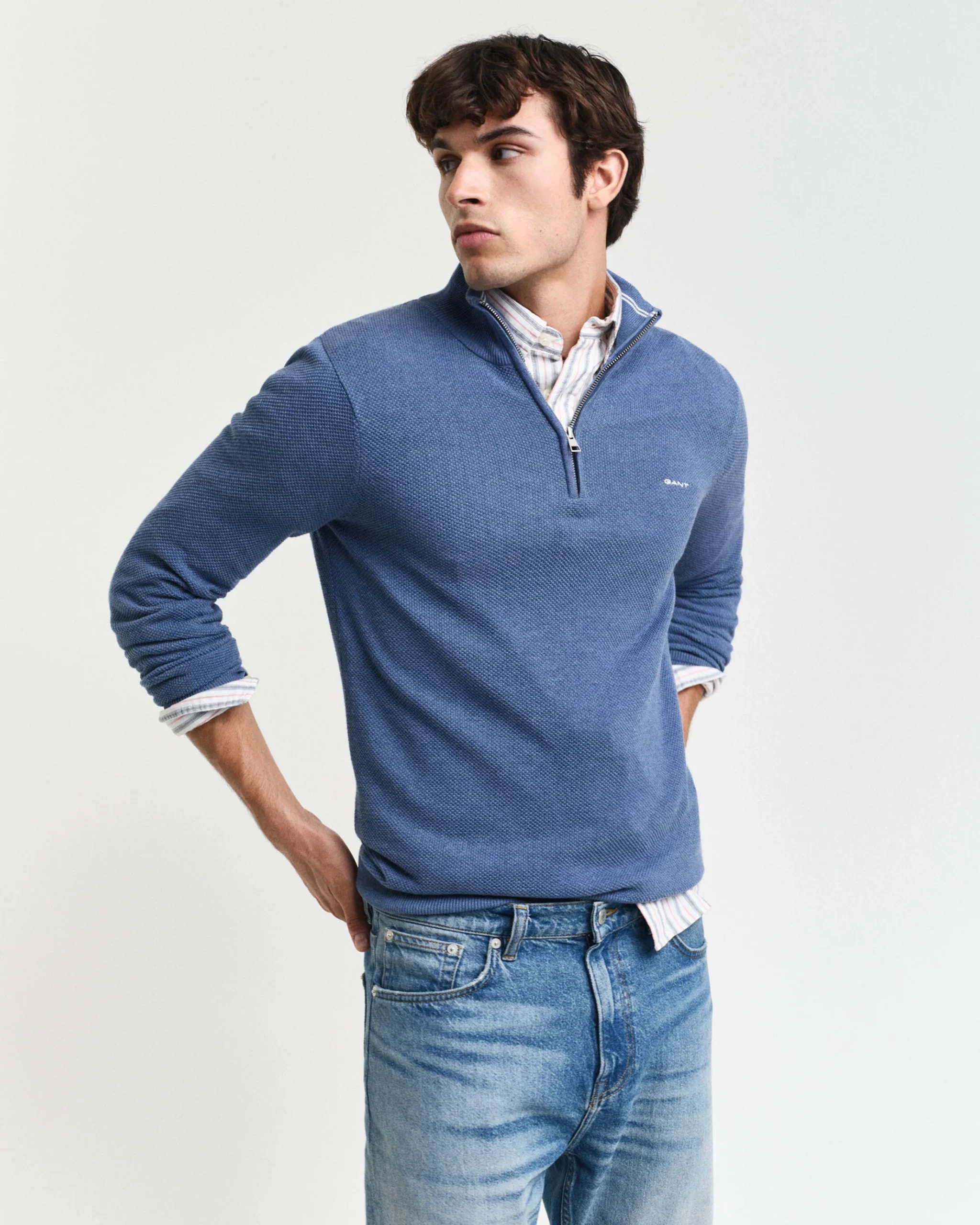 Cotton Pique Half-Zip Sweater