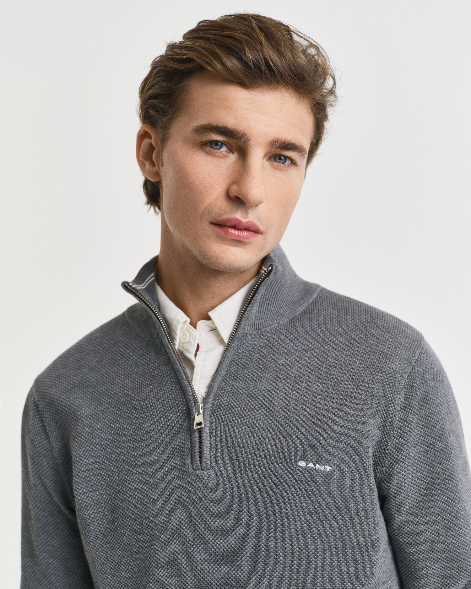 Cotton Pique Half-Zip Sweater