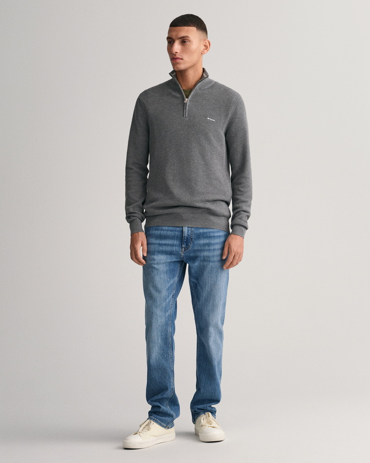 Cotton Pique Half-Zip Sweater