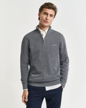 Cotton Pique Half-Zip Sweater