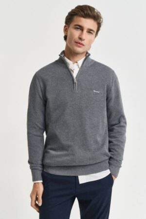 COTTON PIQUE HALF ZIP