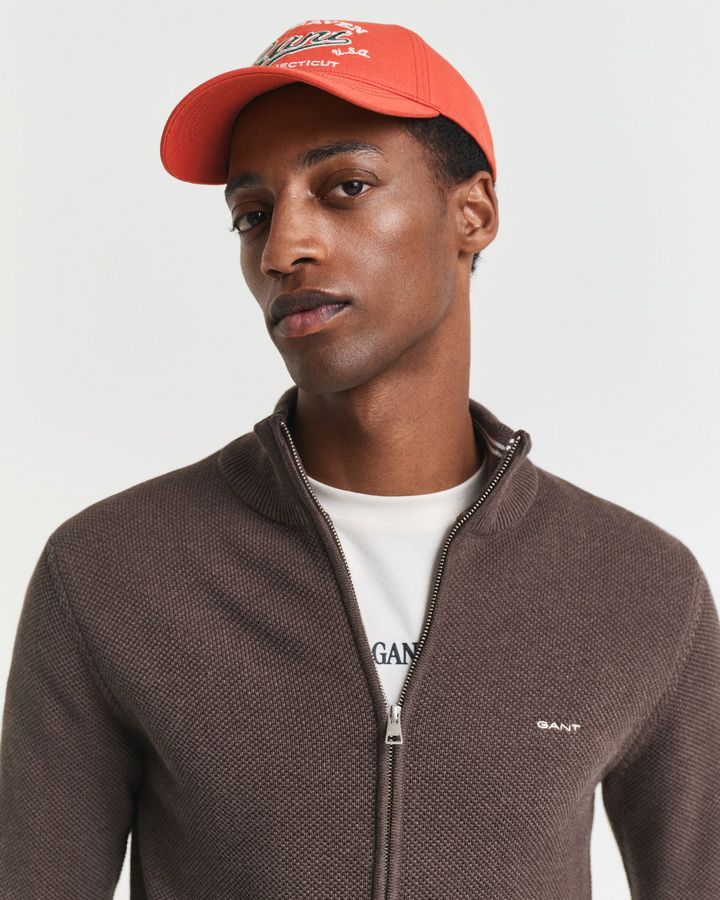 Cotton Pique Zip Cardigan