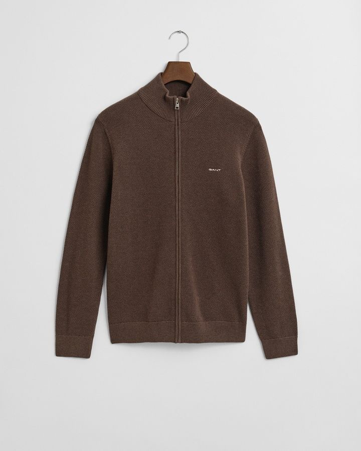 Cotton Pique Zip Cardigan