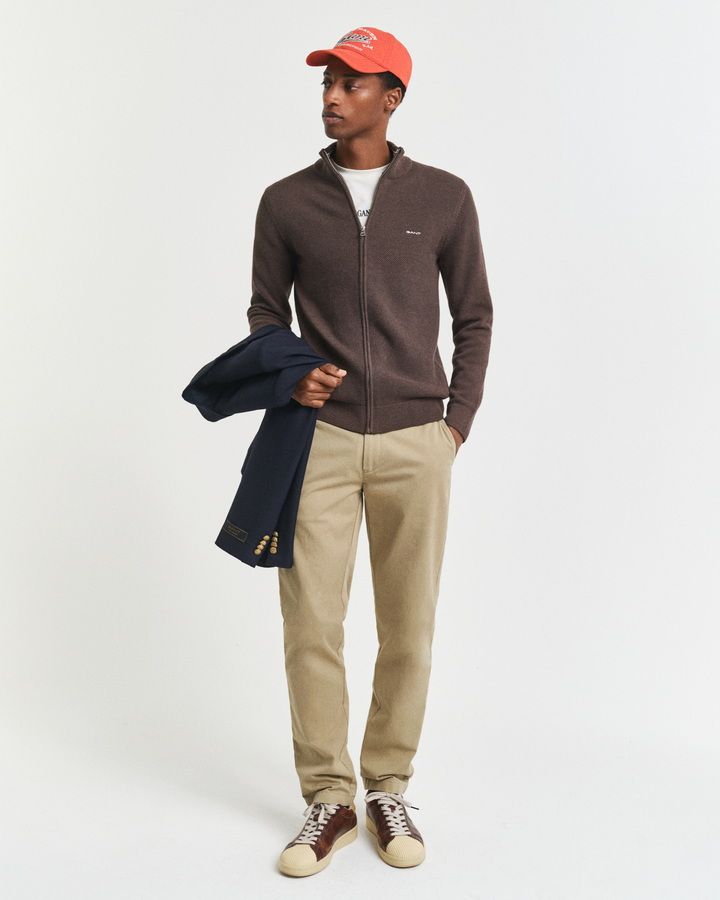 Cotton Pique Zip Cardigan