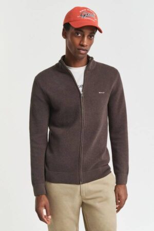 Cotton Pique Zip Cardigan