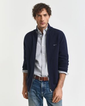 Cotton Pique Zip Cardigan