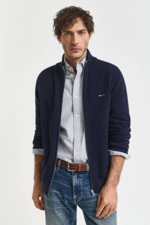 Cotton Pique Zip Cardigan