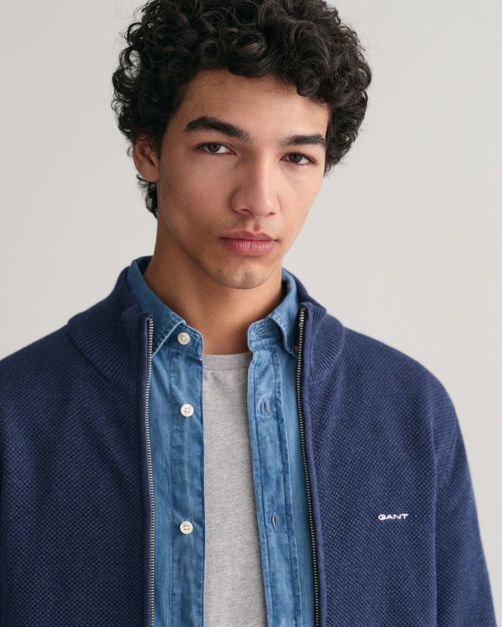 Cotton Pique Zip Cardigan