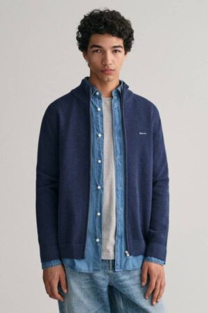 Cotton Pique Zip Cardigan