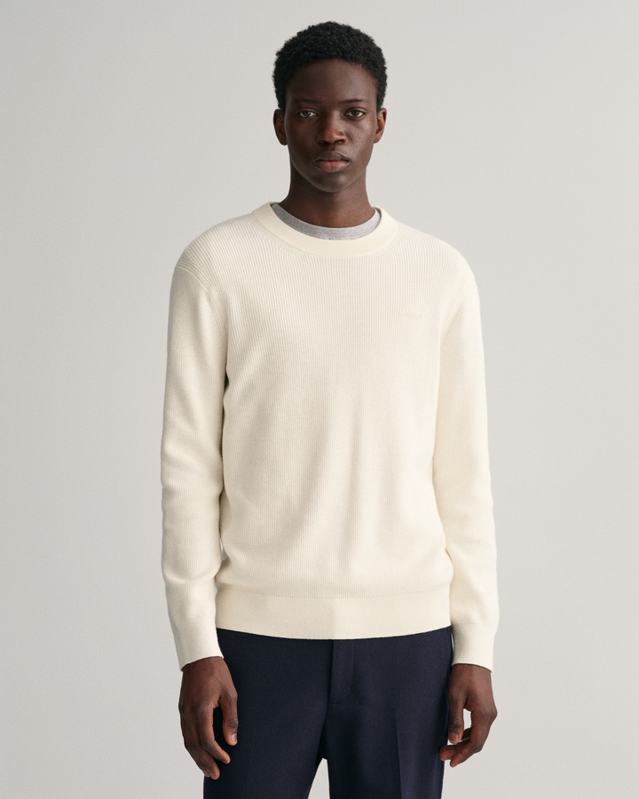 Ribbed Cotton Wool Crew Neck Sweater