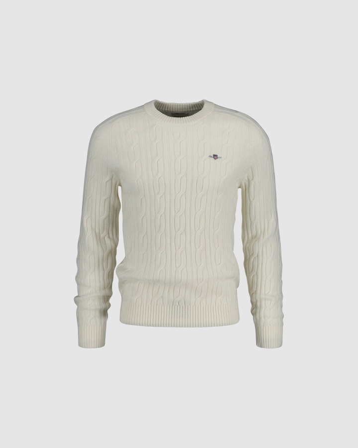 Lambswool Cable Knit Crew Neck Sweater