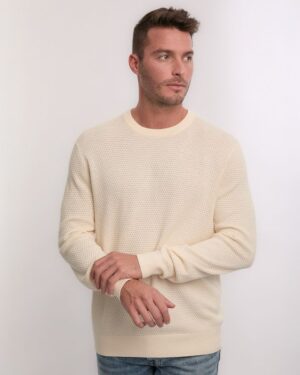 Textured Cotton Merino C-Neck