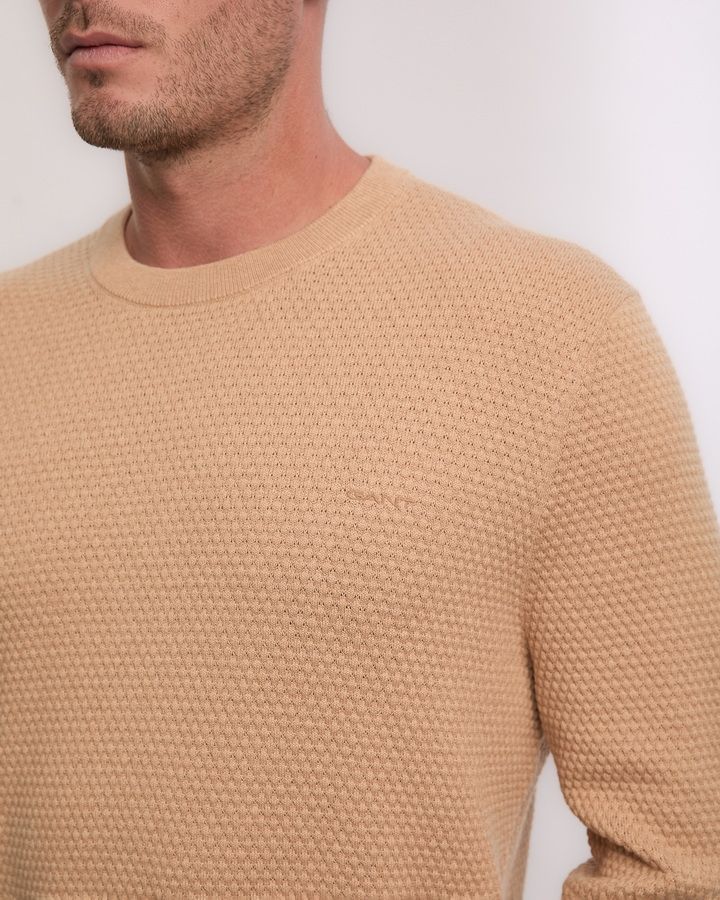 Textured Cotton Merino C-Neck