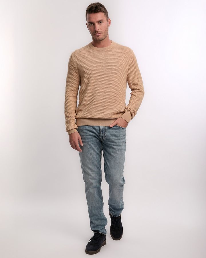 Textured Cotton Merino C-Neck