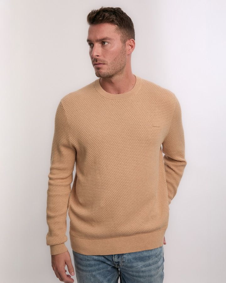 Textured Cotton Merino C-Neck