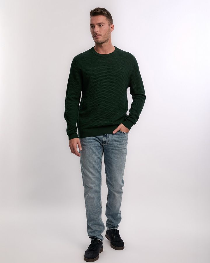 Textured Cotton Merino C-Neck