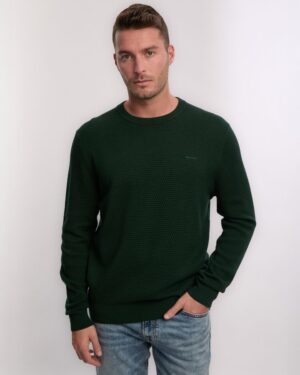 Textured Cotton Merino C-Neck