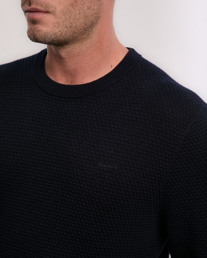 Textured Cotton Merino C-Neck