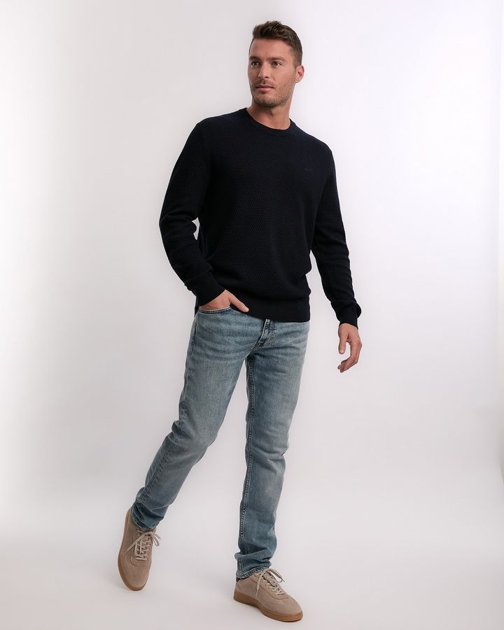 Textured Cotton Merino C-Neck