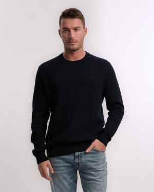 Textured Cotton Merino C-Neck