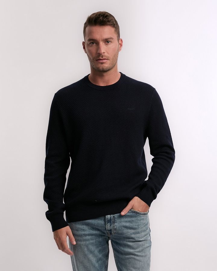 Textured Cotton Merino C-Neck