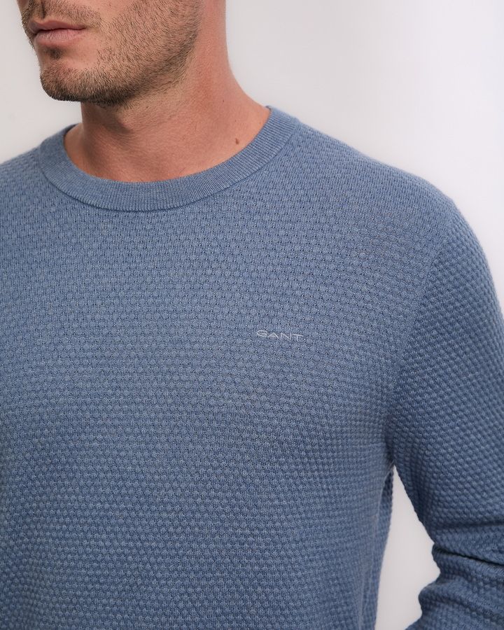 Textured Cotton Merino C-Neck