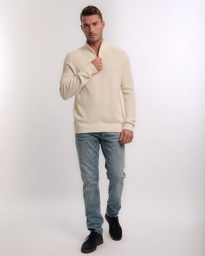 Textured Cotton Merino Half Zip