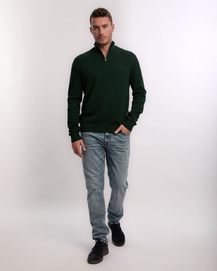 Textured Cotton Merino Half Zip