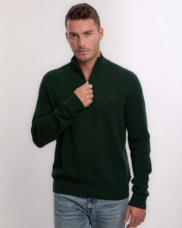 Textured Cotton Merino Half Zip