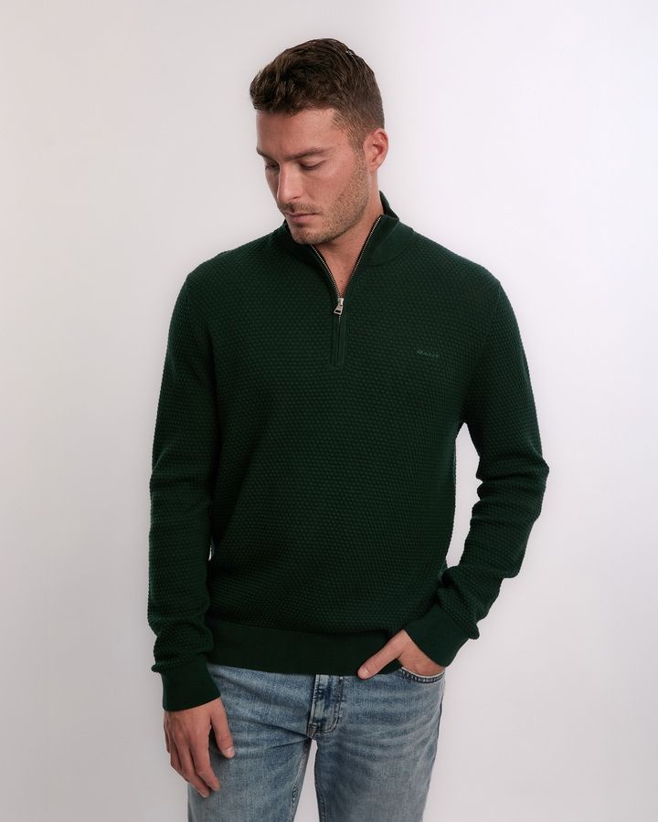 Textured Cotton Merino Half Zip