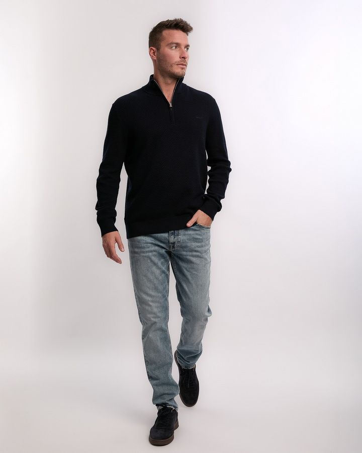 Textured Cotton Merino Half Zip