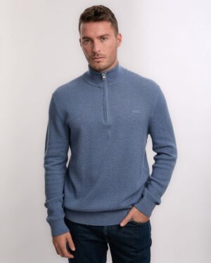 Textured Cotton Merino Half Zip