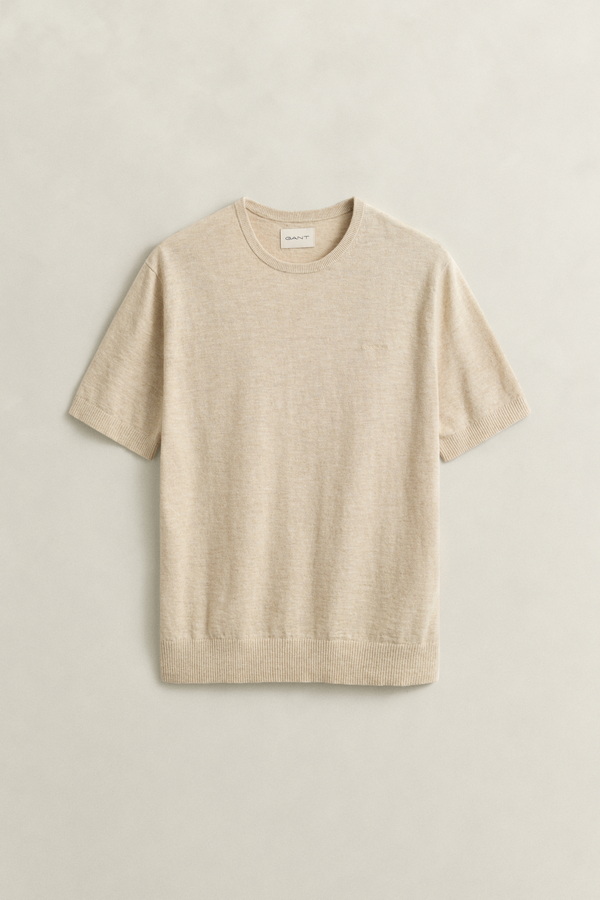 Slub Cotton Blend Short Sleeve Sweater
