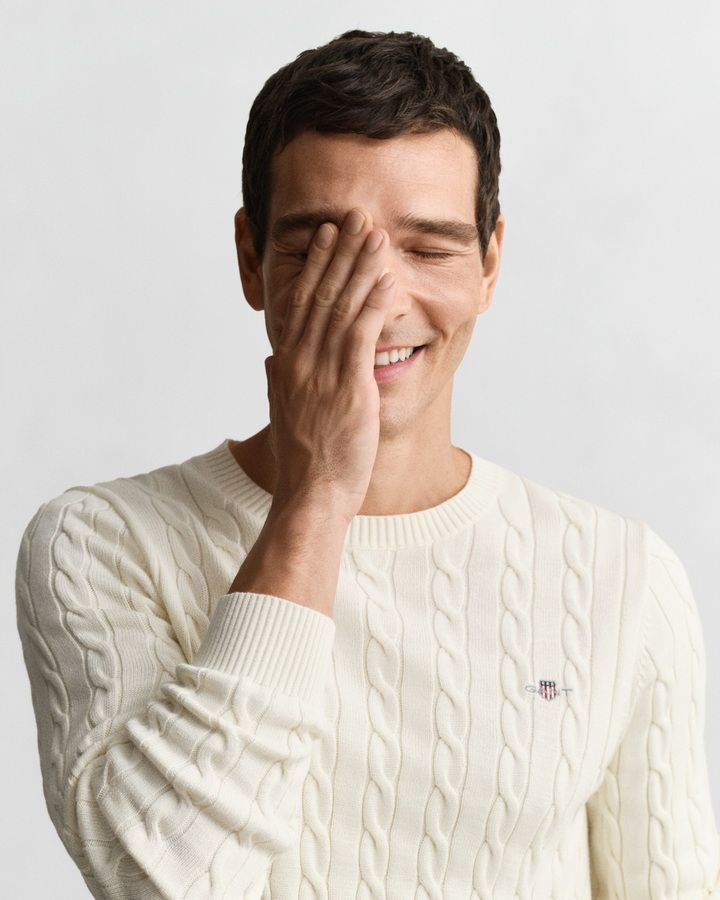 Cotton Cable Knit Crew Neck Sweater