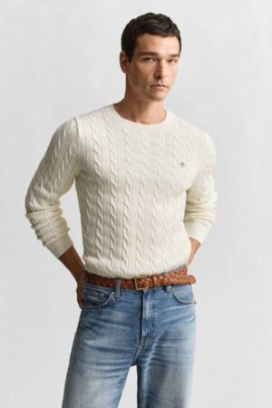Cotton Cable Knit Crew Neck Sweater