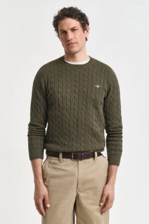 Cotton Cable Knit Crew Neck Sweater