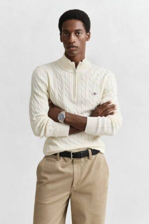 Cotton Cable Knit Half-Zip Sweater