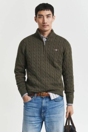 Cotton Cable Knit Half-Zip Sweater