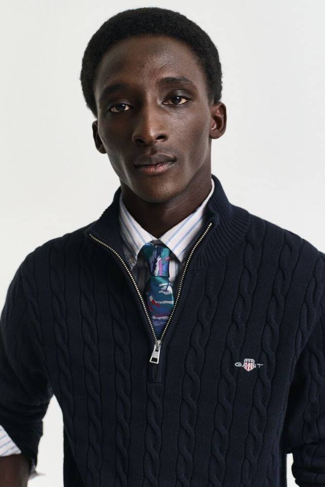 Cotton Cable Knit Half-Zip Sweater