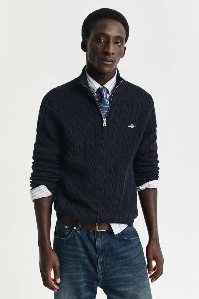 Cotton Cable Knit Half-Zip Sweater