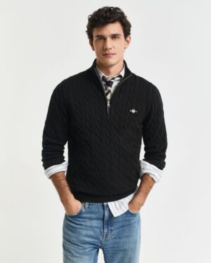 Cotton Cable Knit Half-Zip Sweater