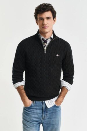 Cotton Cable Knit Half-Zip Sweater