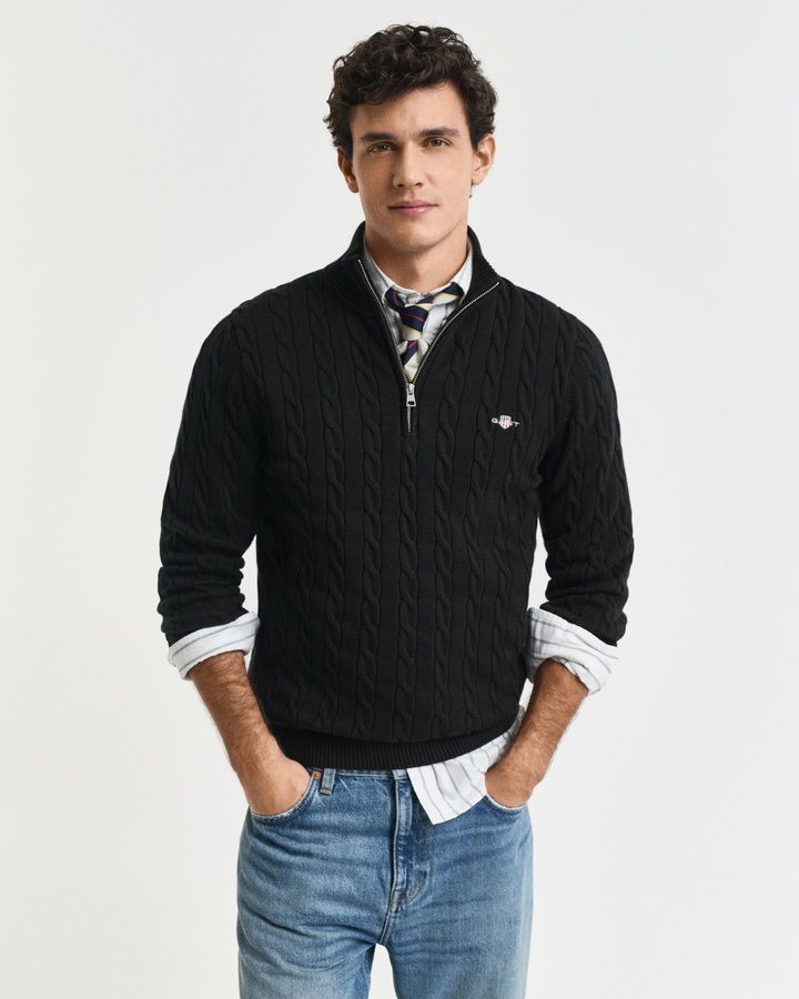 Cotton Cable Knit Half-Zip Sweater