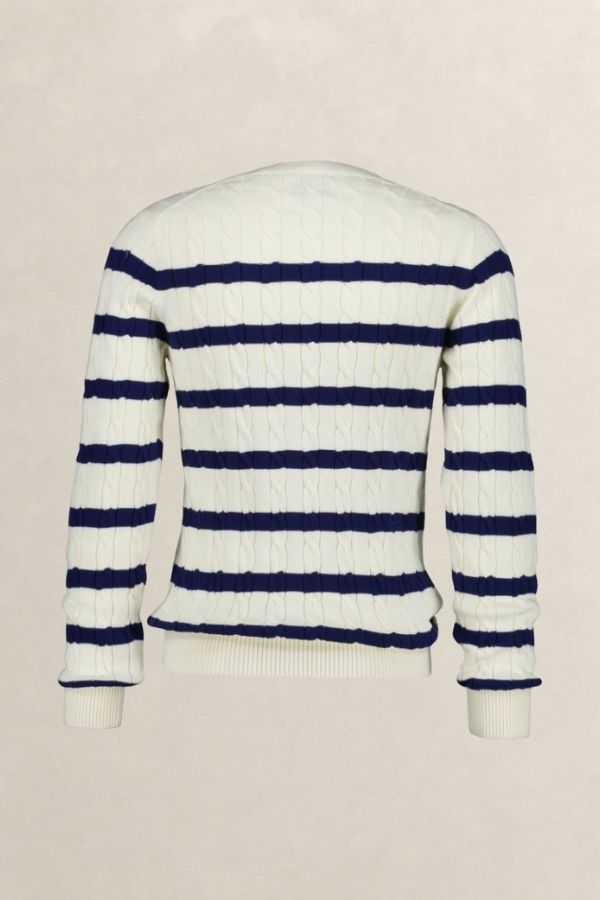 Striped Cotton Cable C-Neck
